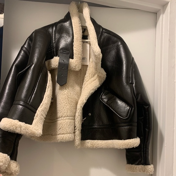 NWT ZARA Faux Leather Fleece Collar Jacket - Picture 8 of 16